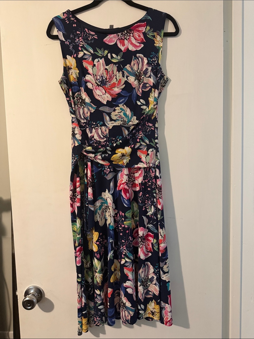 Robbie Bee Navy Floral Sleeveless Midi Dress